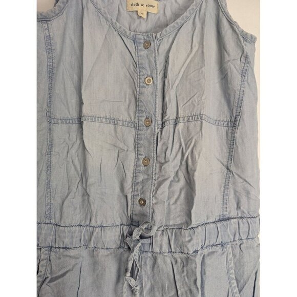 Cloth & Stone Sleeveless Blue Chambray Button-Front Romper 100% Lyocell Size M - Picture 2 of 7